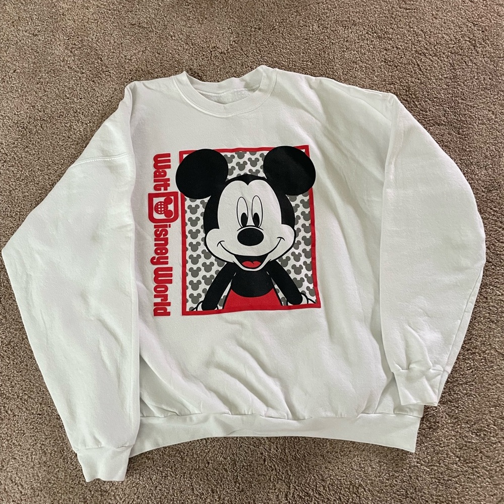 Hanes White Crewneck Sweatshirt with Mickey Mouse Design